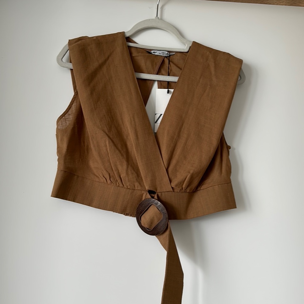 Zara brown linen top